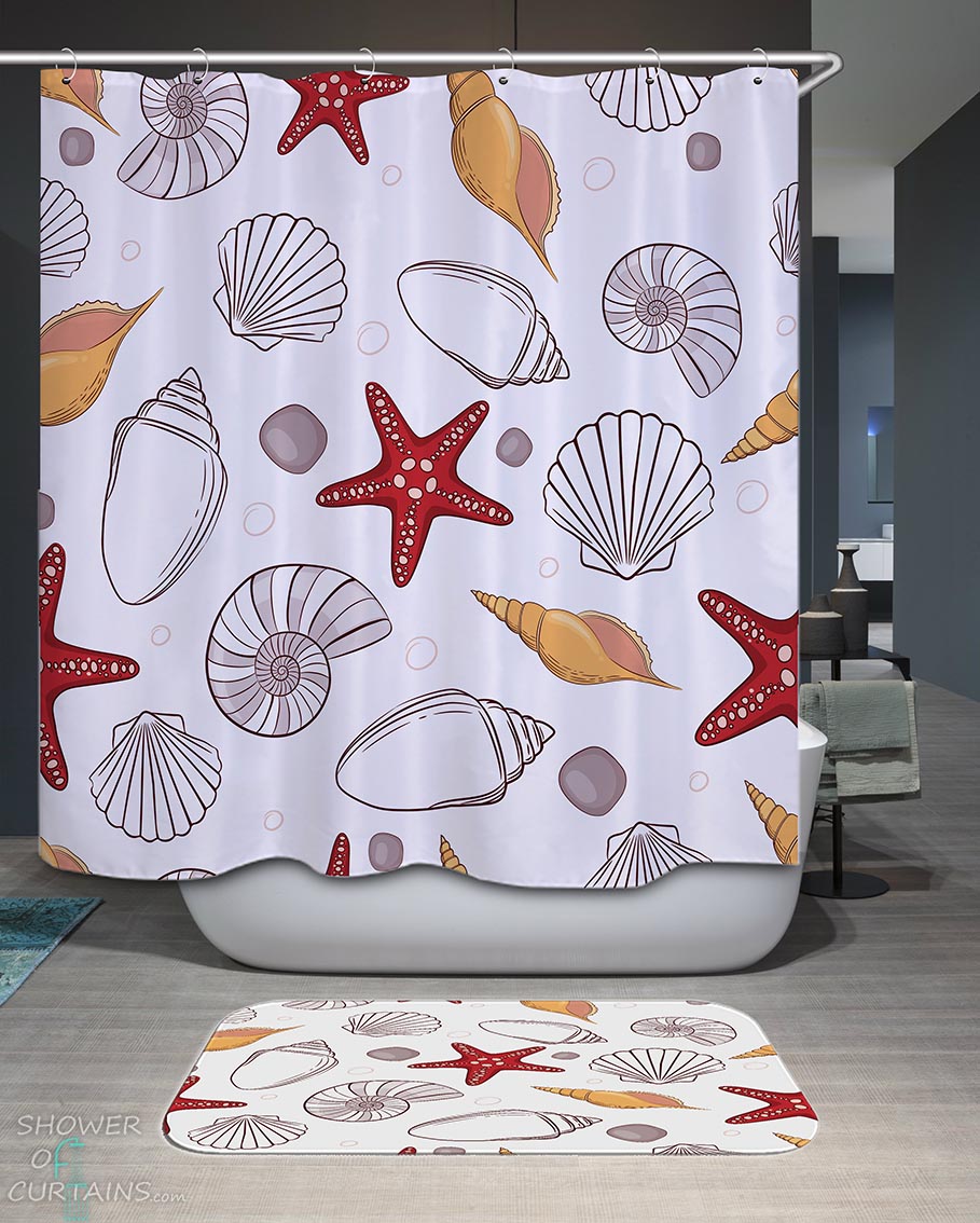 Shower Curtains with Simple Shells and Starfish