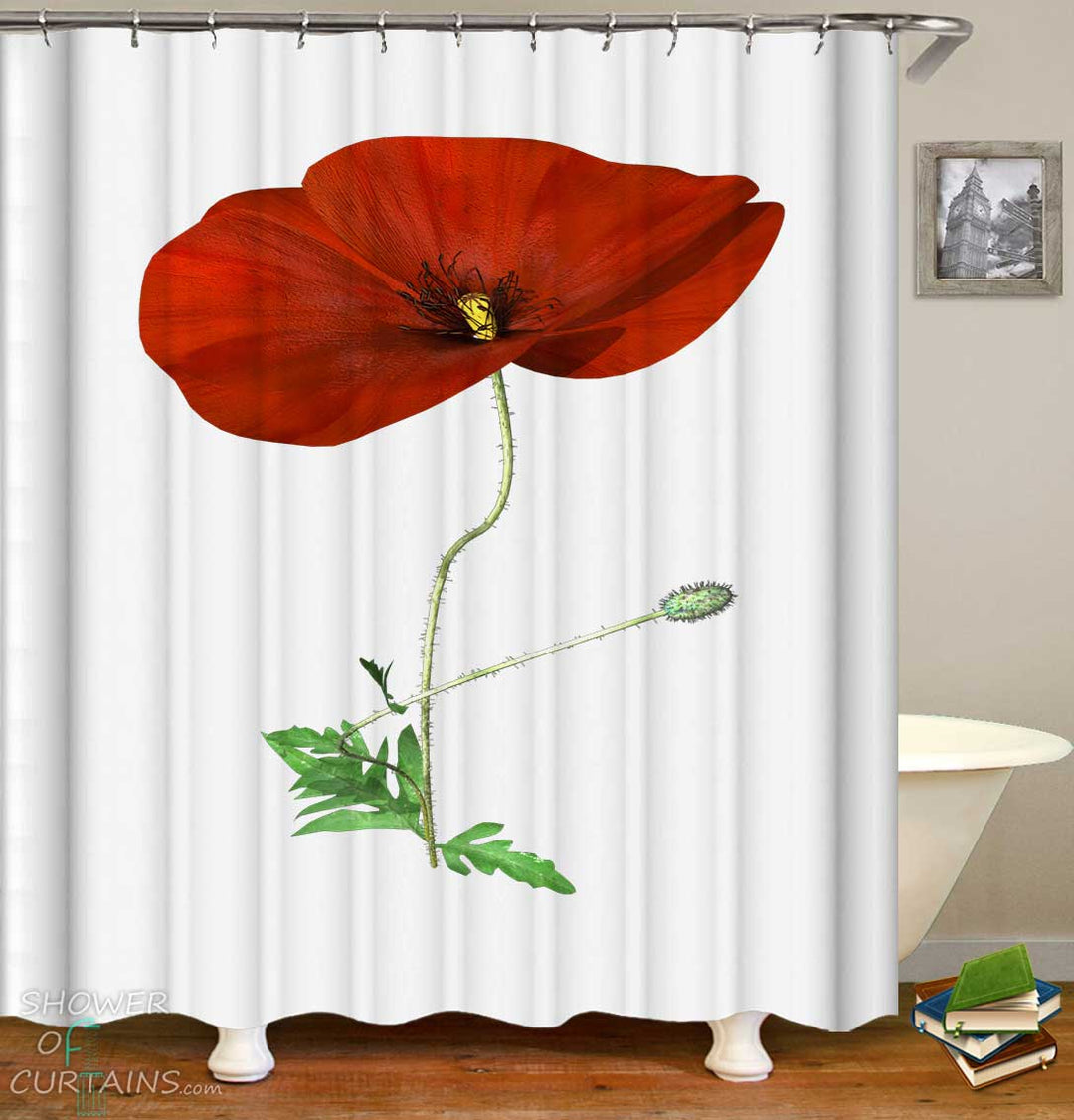 Shower Curtains with Single Poppy Flower