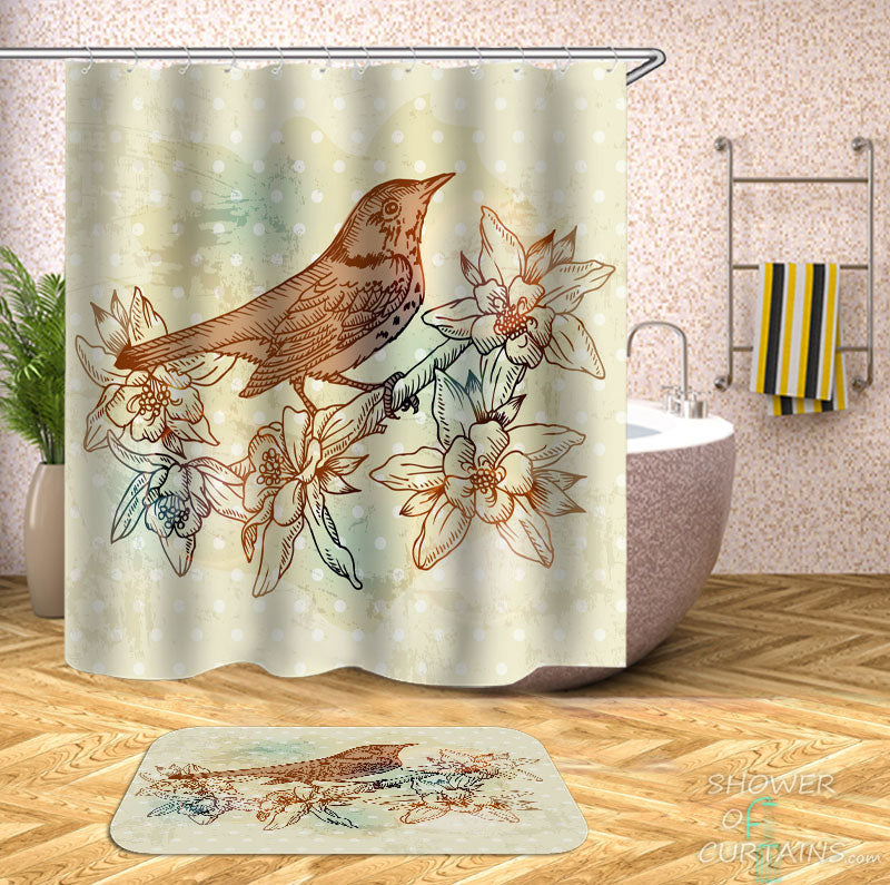 Shower Curtains with Song Bird Drawing