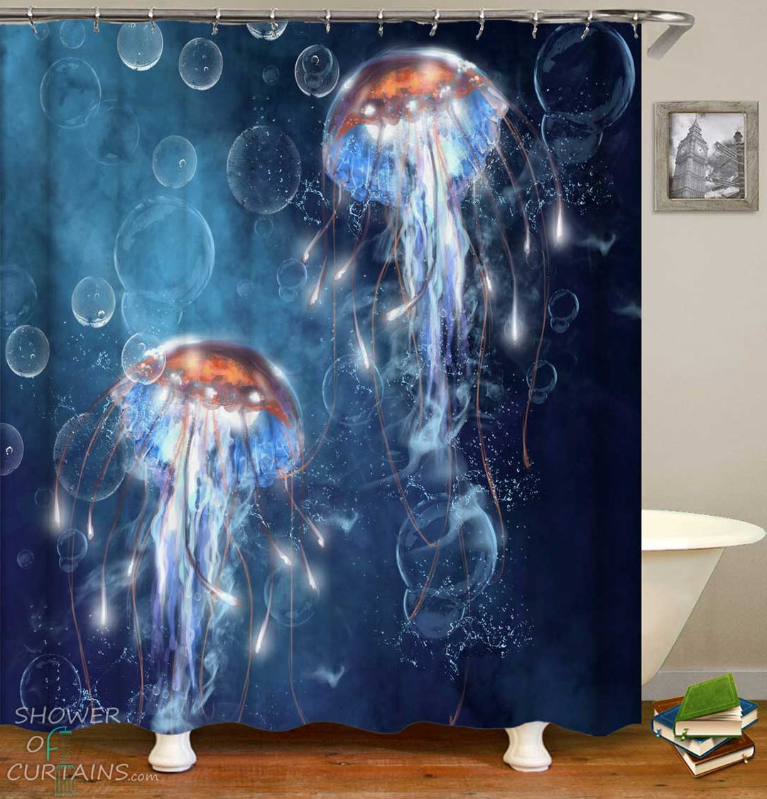 Shower Curtains with Sparkling Jellyfish