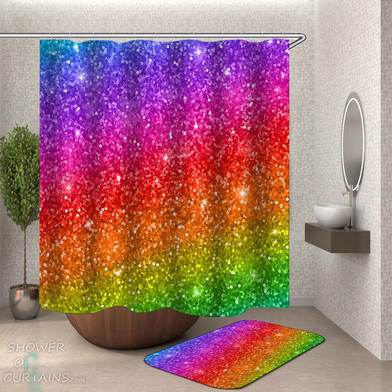 Shower Curtains with Sparkling Rainbow