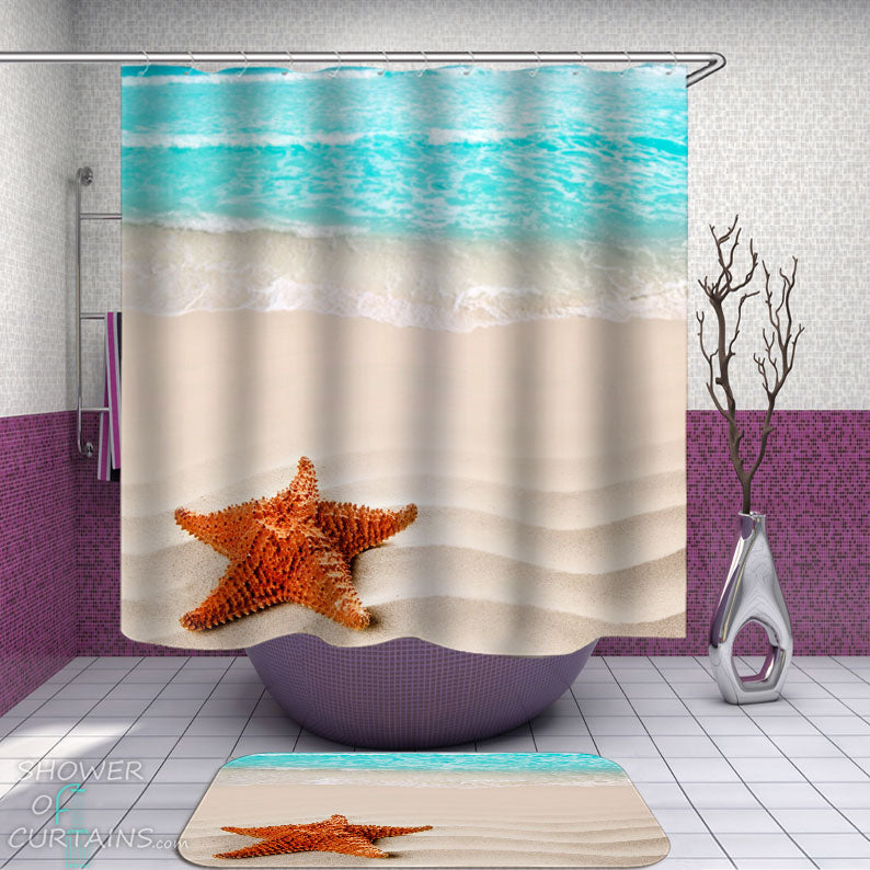 Shower Curtains with Starfish Washed to Beach