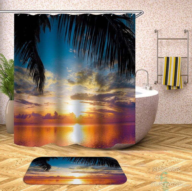 Shower Curtains with Stunning Tropical Sunset