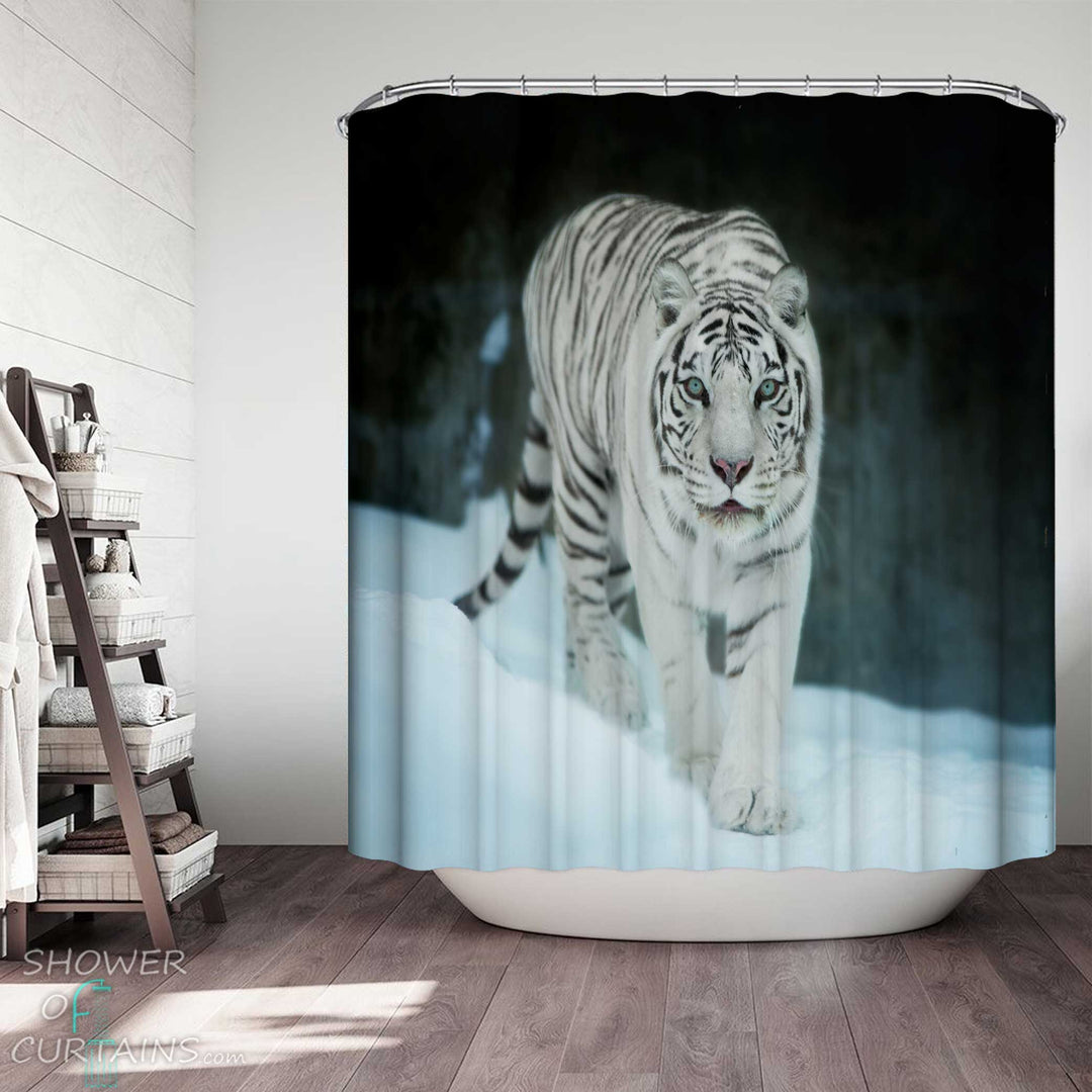 Shower Curtains with Stunning White Tiger