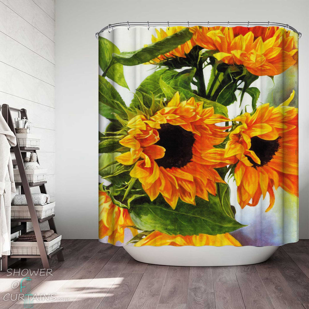 Shower Curtains with Sunflowers Art