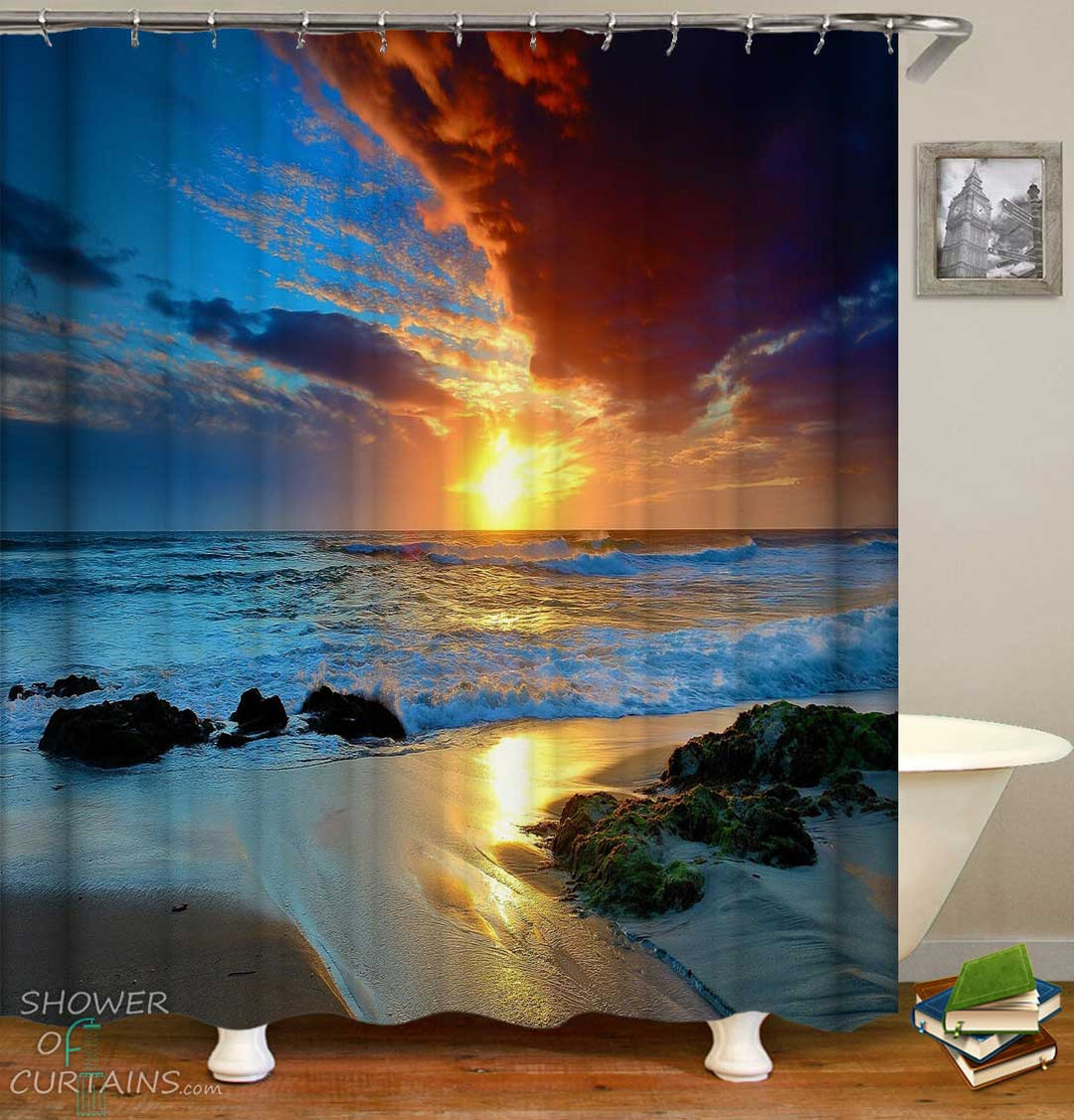 Shower Curtains with Sunset Beach