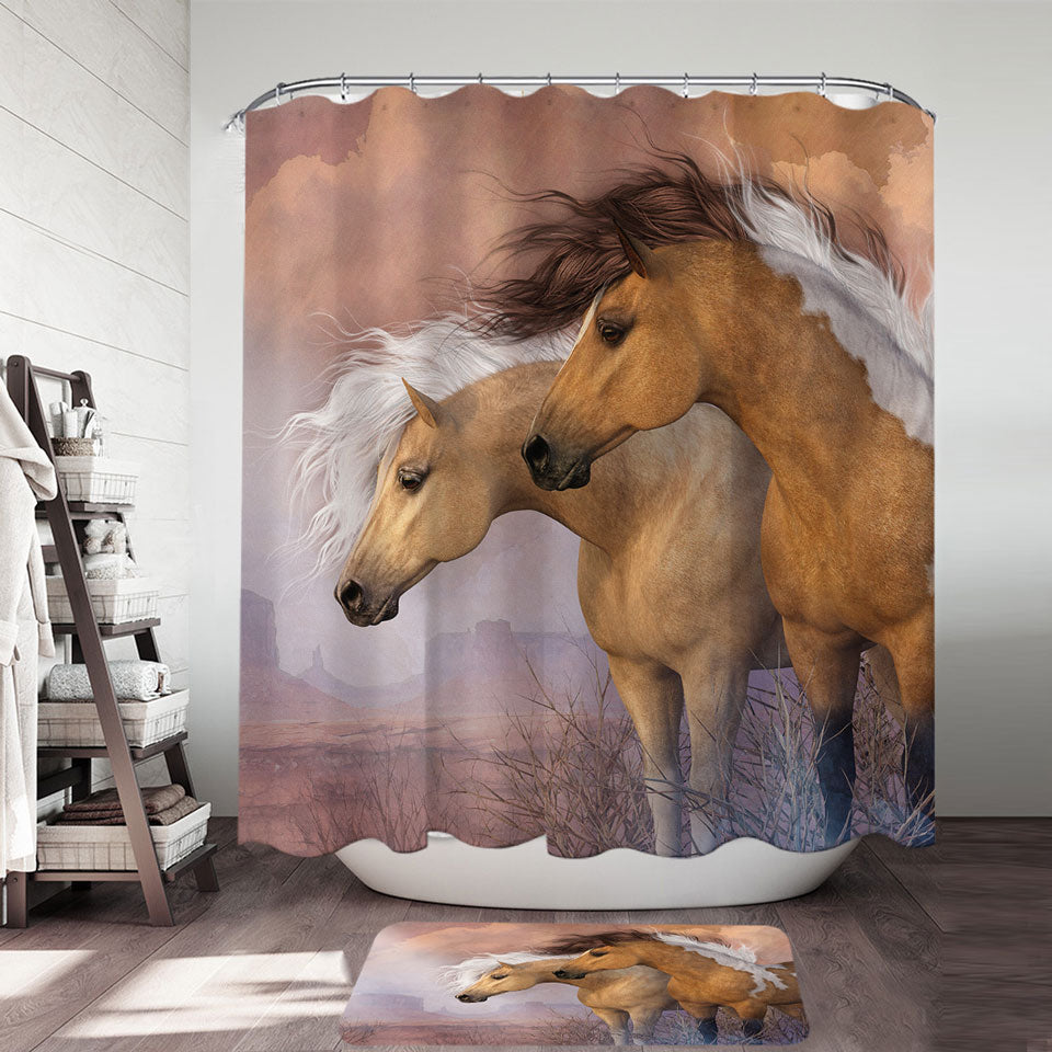 Shower Curtains with Sunset Gold Wild American Horses