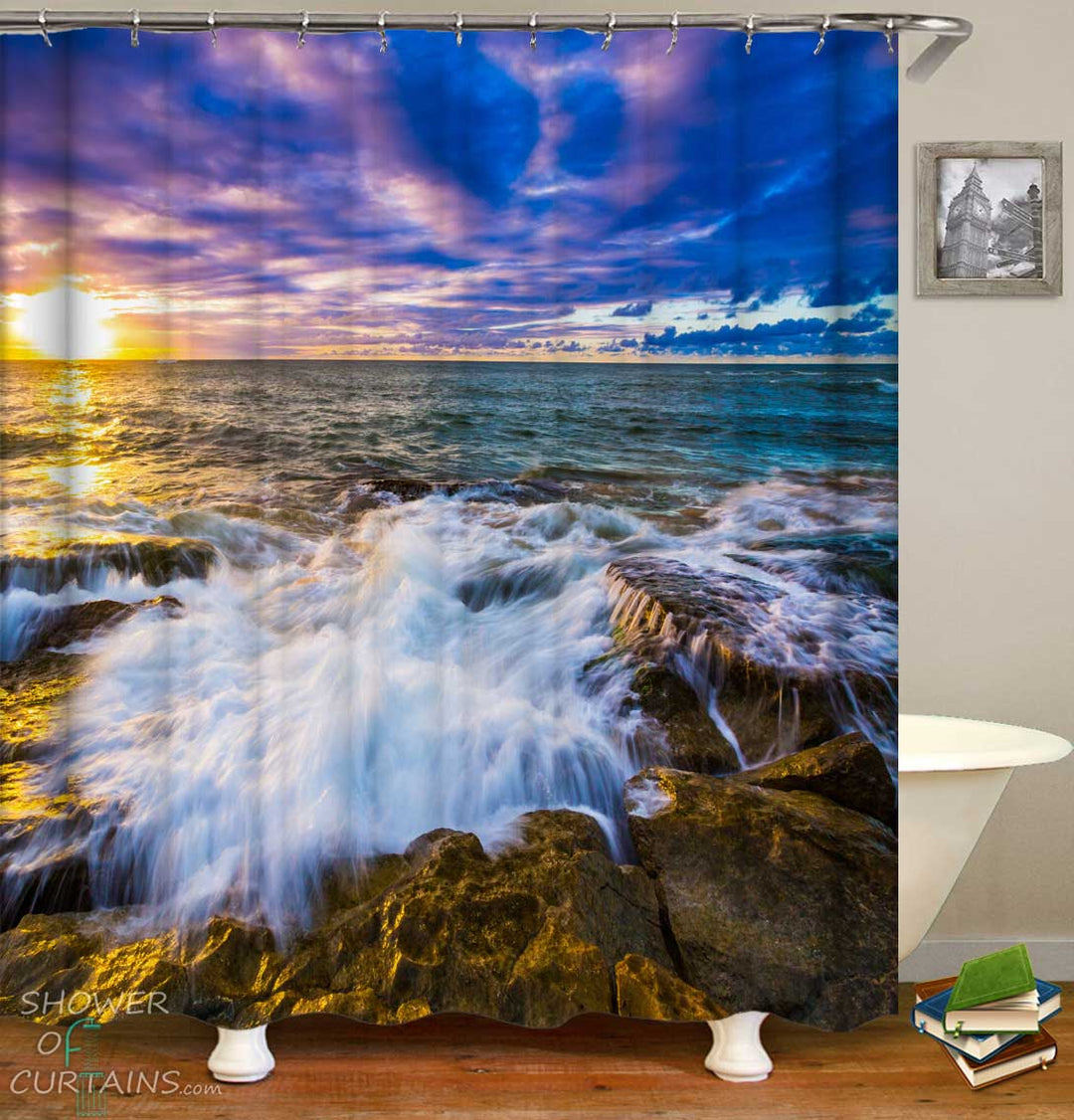 Shower Curtains with Sunset Rocks