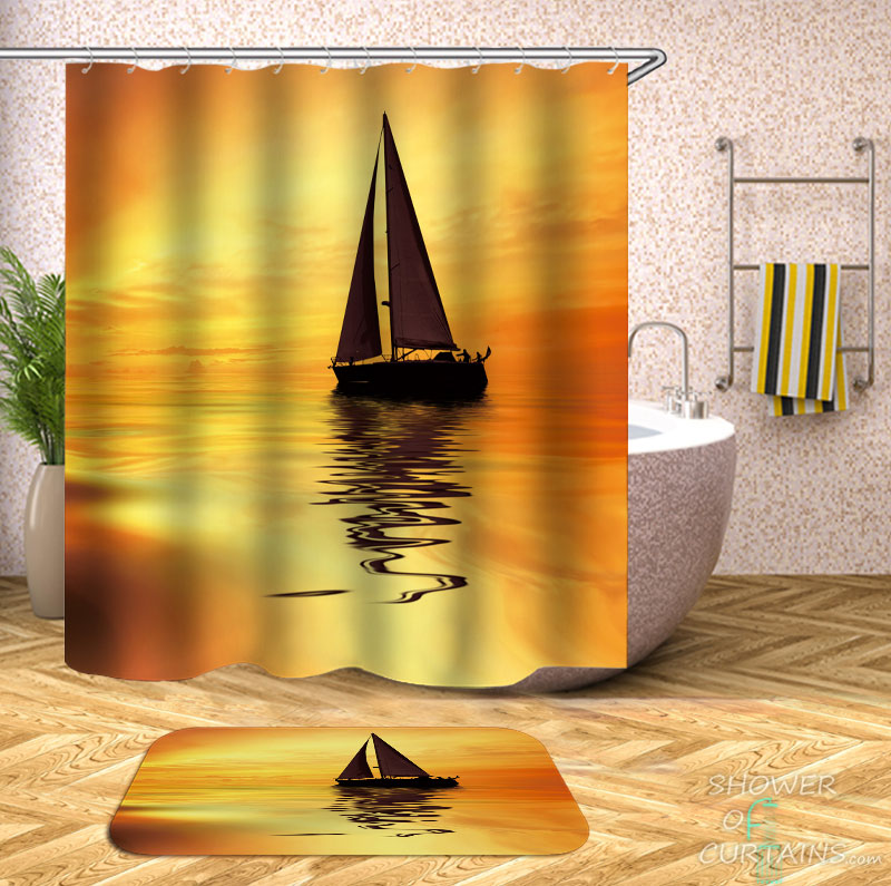 Shower Curtains with Sunset Sailboat