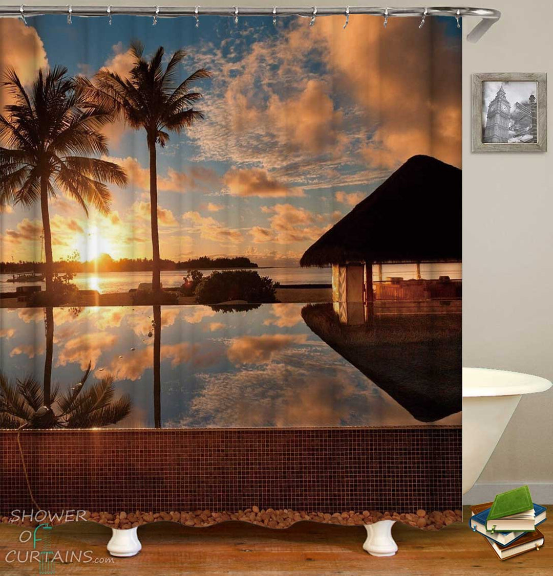 Shower Curtains with Sunset Tropical Resort