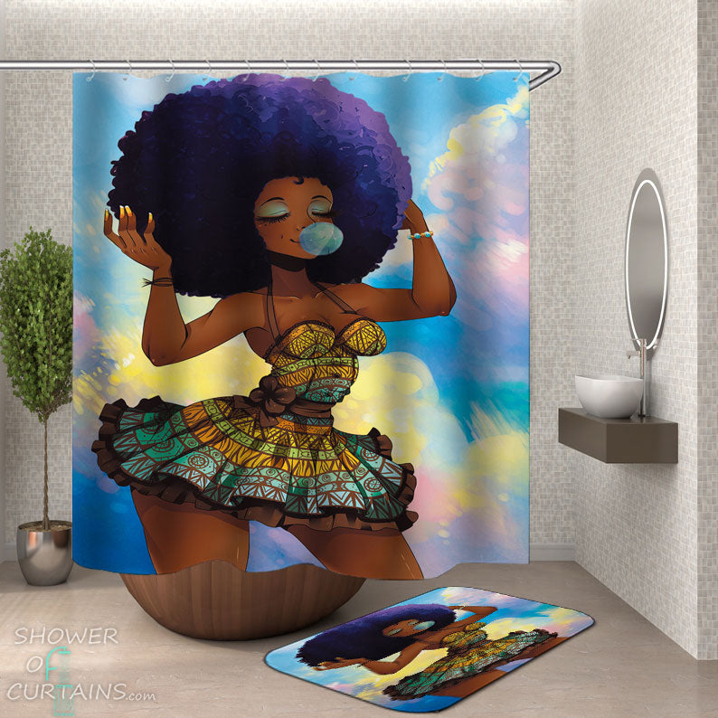 Shower Curtains with Sweet Afro Girl