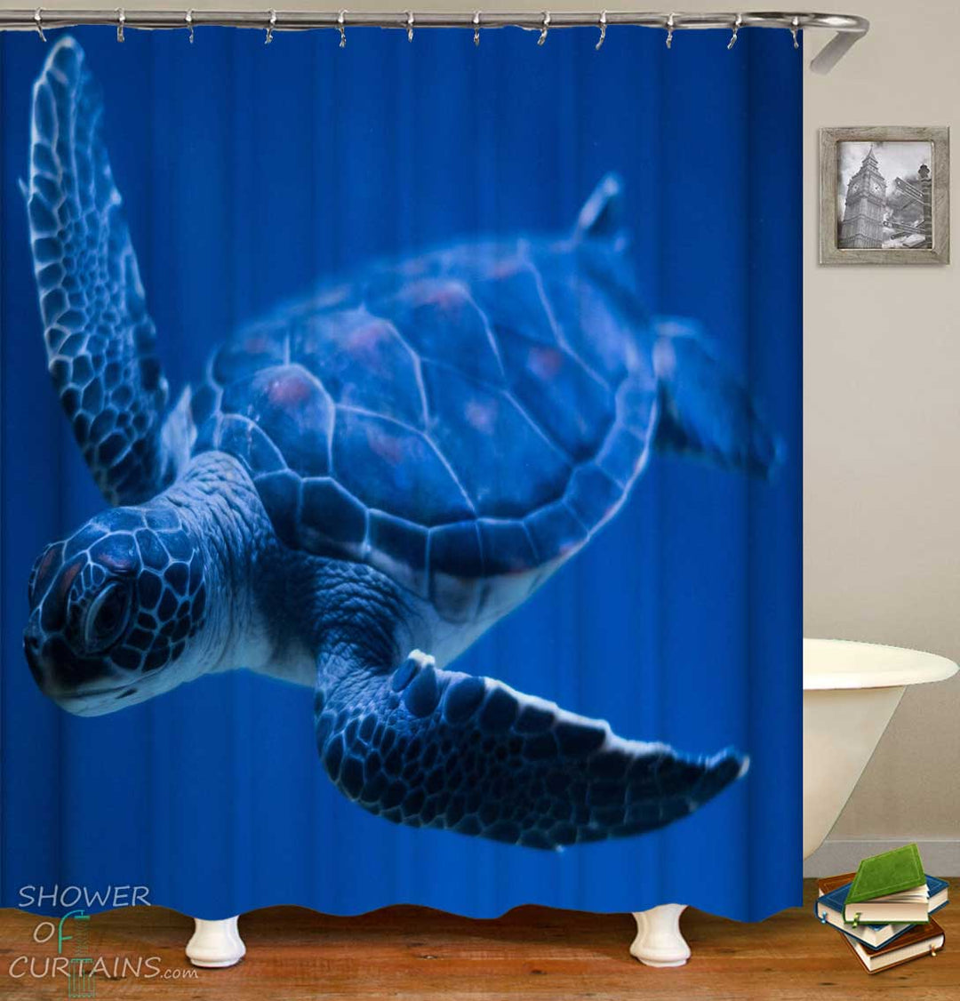 Shower Curtains with Swimming Turtle