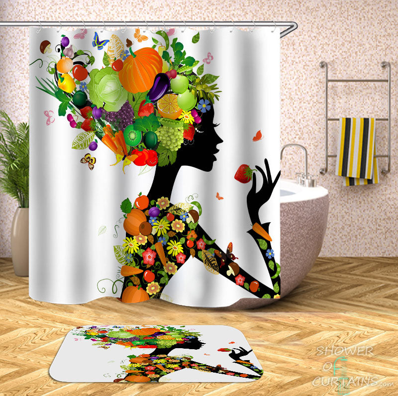 Shower Curtains with The Fruits and Vegetables Lady