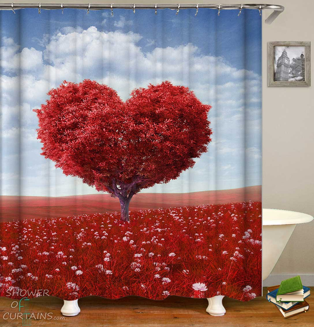Shower Curtains with The Red Heart Tree