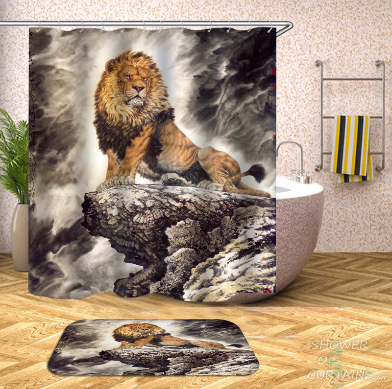 Shower Curtains with Tough Lion