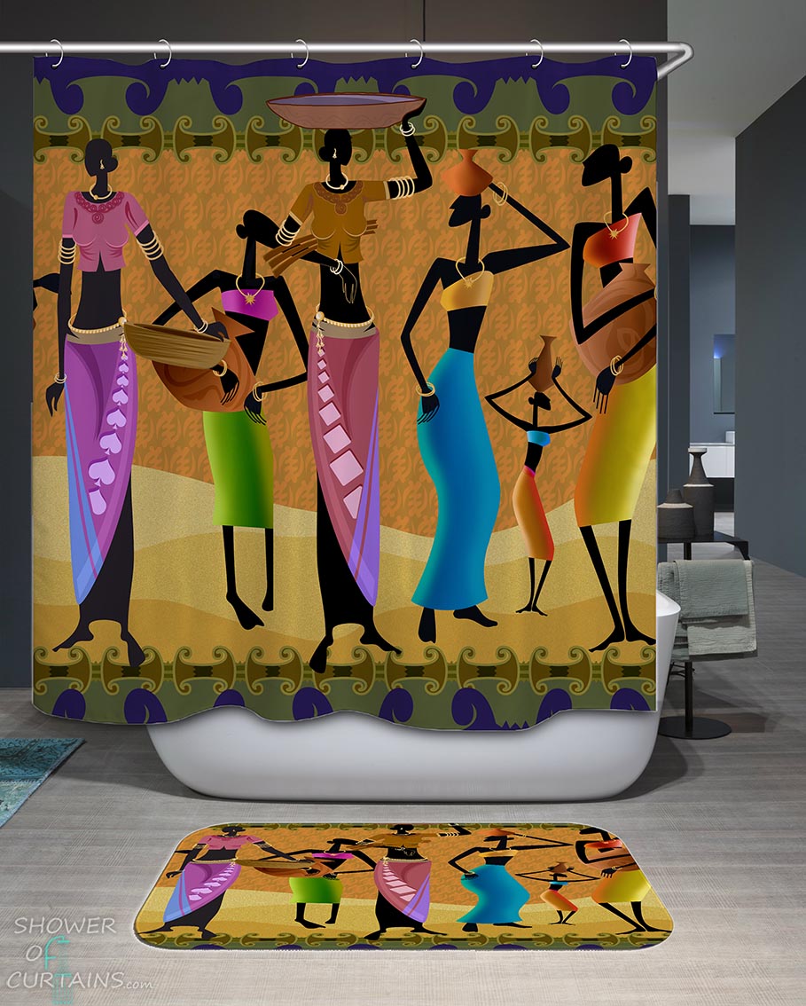 Shower Curtains with Traditional African Women