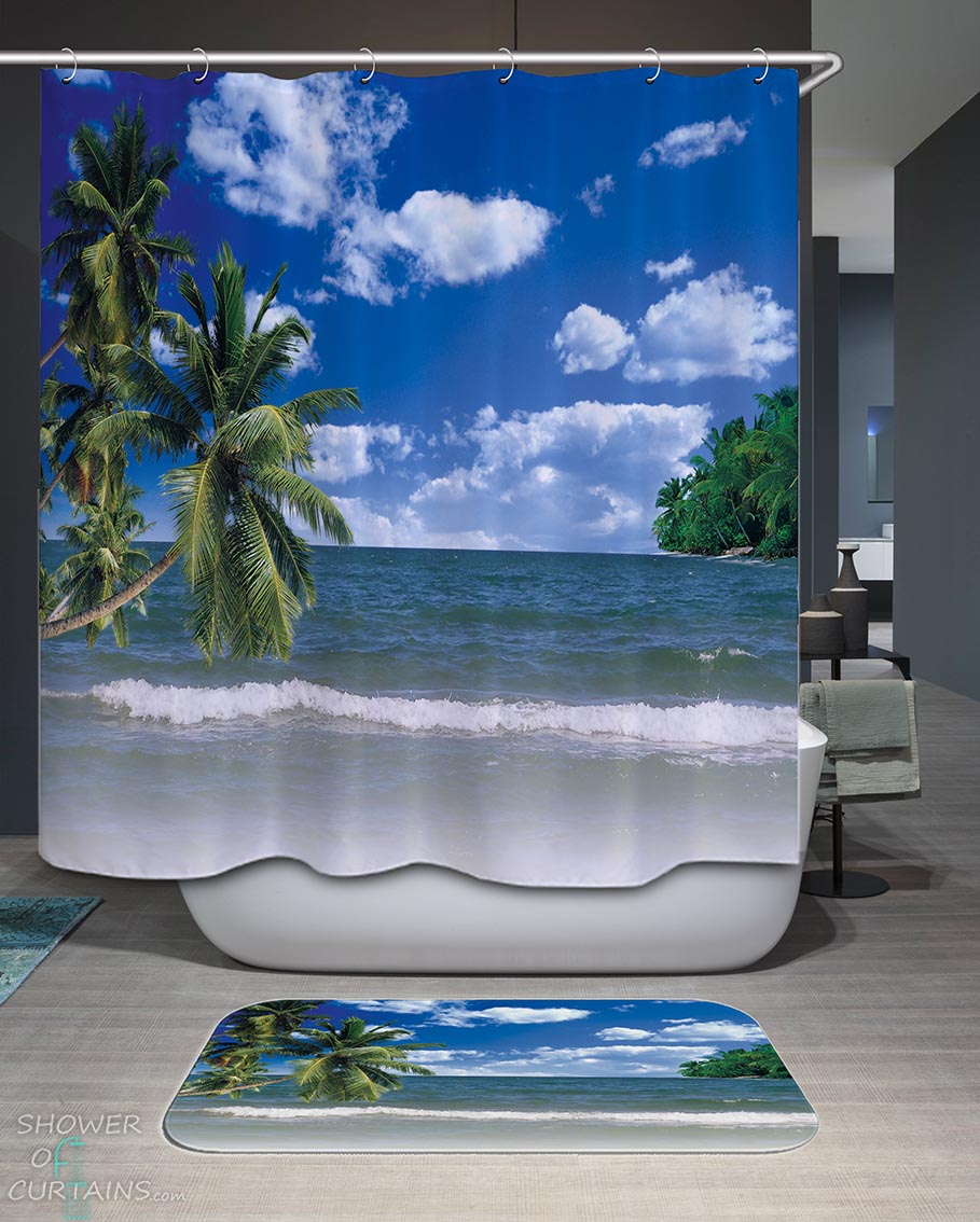 Shower Curtains with Tropical Trees Ocean