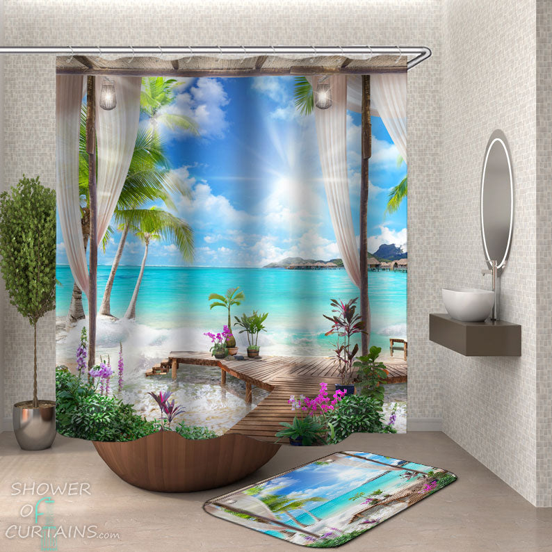 Shower Curtains with Tropical Vacation at Paradise 
