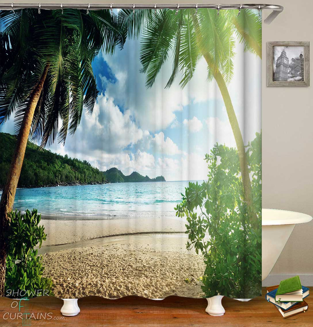 Shower Curtains with Tropical View Beach