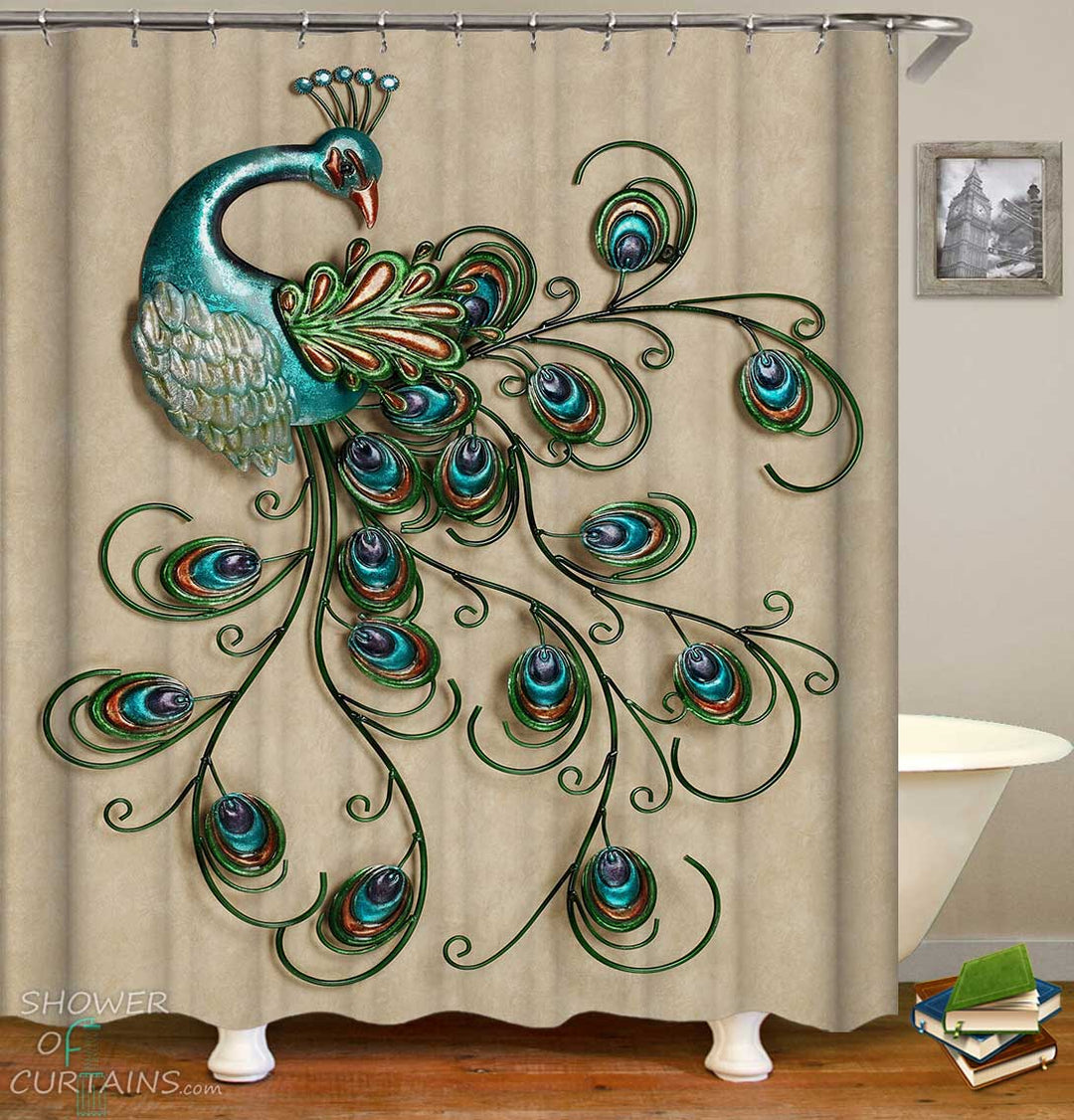 Shower Curtains with Turquoise Peacock Jewel