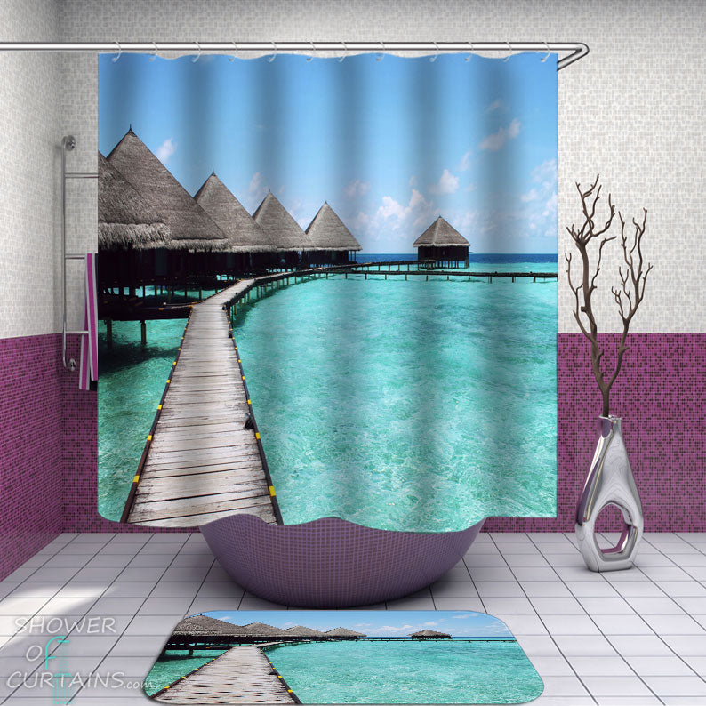 Shower Curtains with Turquoise Water in Paradise