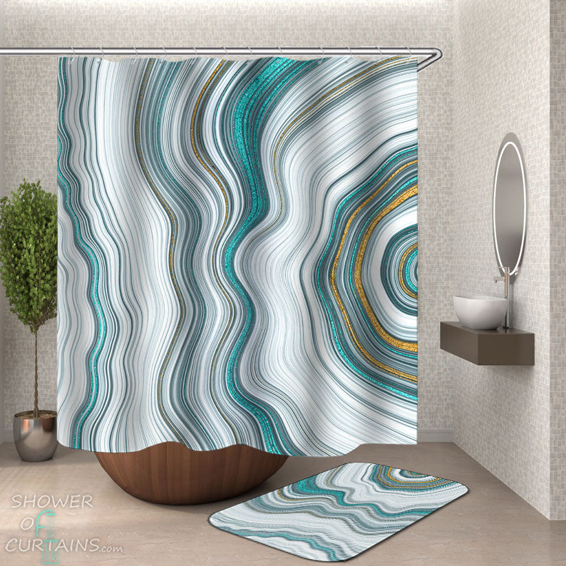 Shower Curtains with Turquoise and Gold Marble