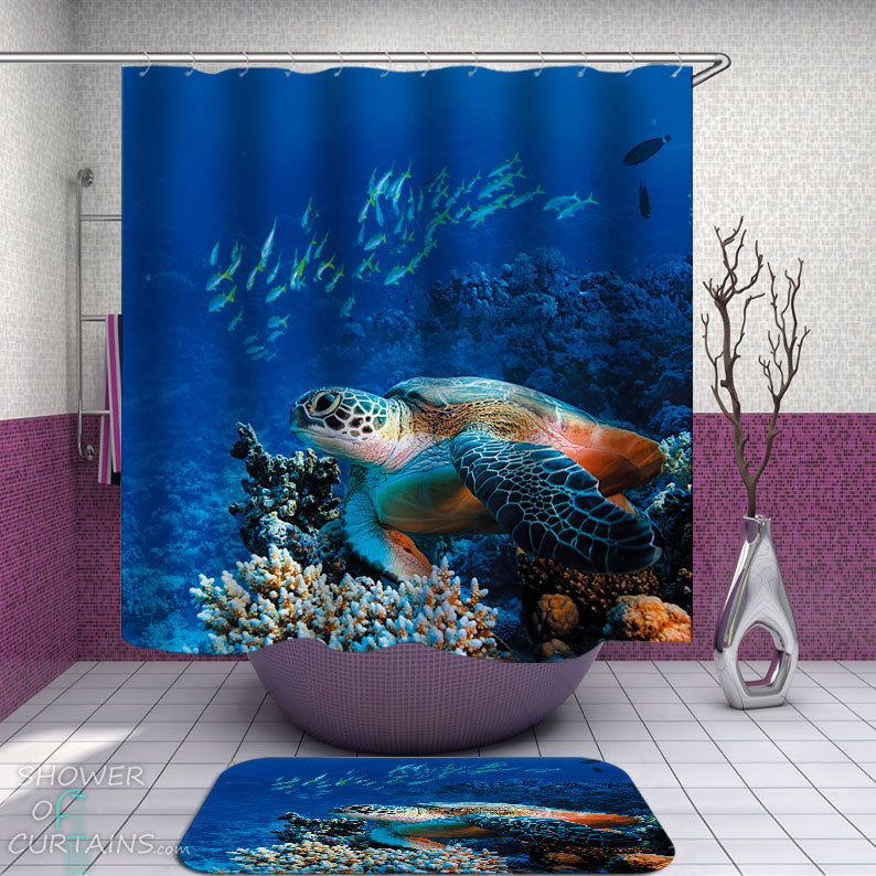 Shower Curtains with Turtle and Corals