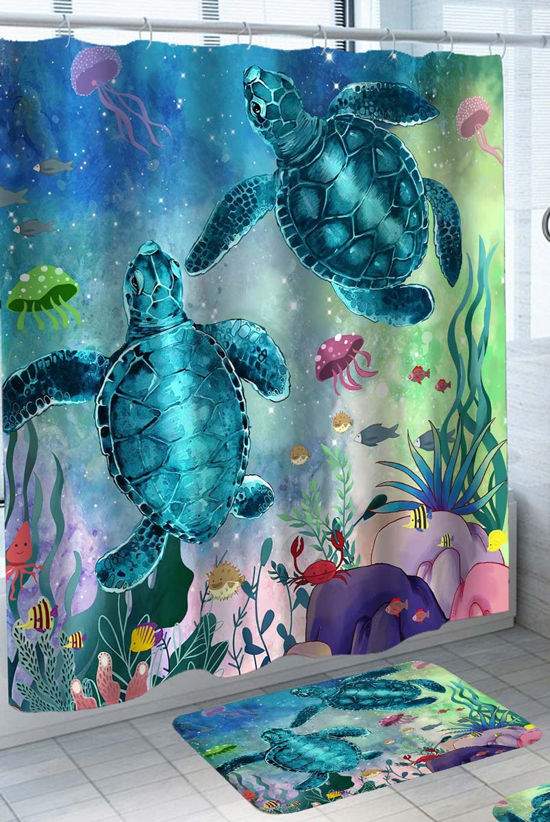 Shower Curtains with Turtles and More Colorful Painted Underwater Shower Curtain