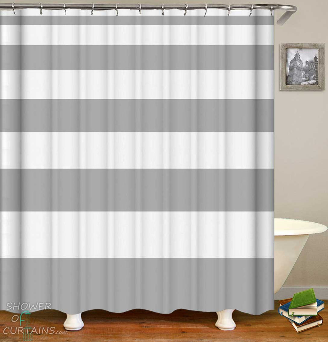 Shower Curtains with Uneven Grey Stripes