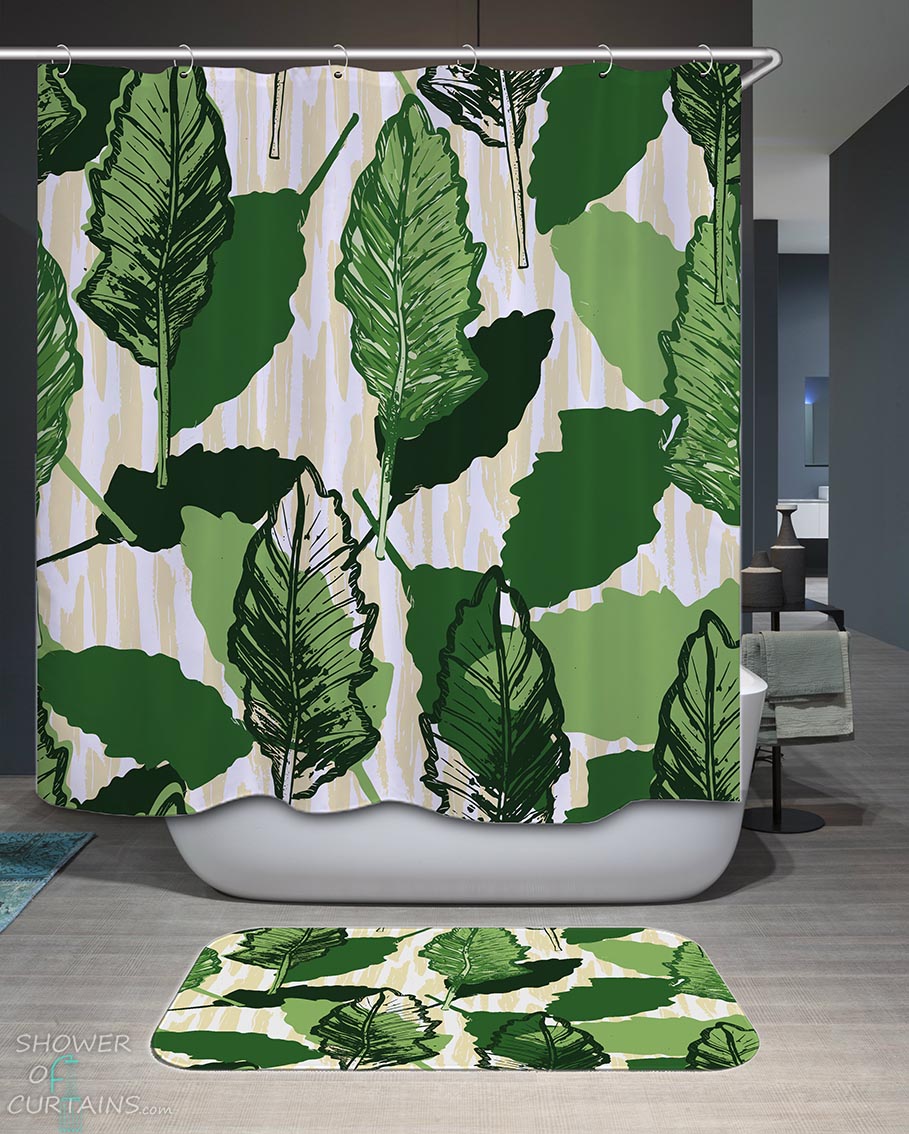 Shower Curtains with Unique Green Palm Leaf