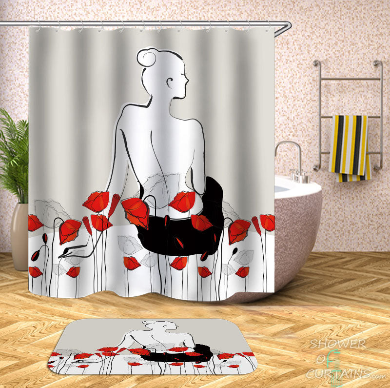 Shower Curtains with Urban Drawing Poppy’s Lady