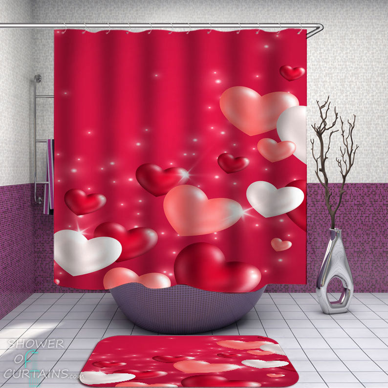 Shower Curtains with Valentine's Day Hearts