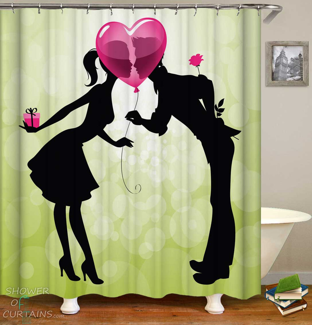 Shower Curtains with Valentine's Day Lovers’ Kiss