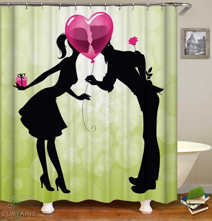 Shower Curtains with Valentine's Day Lovers' Kiss