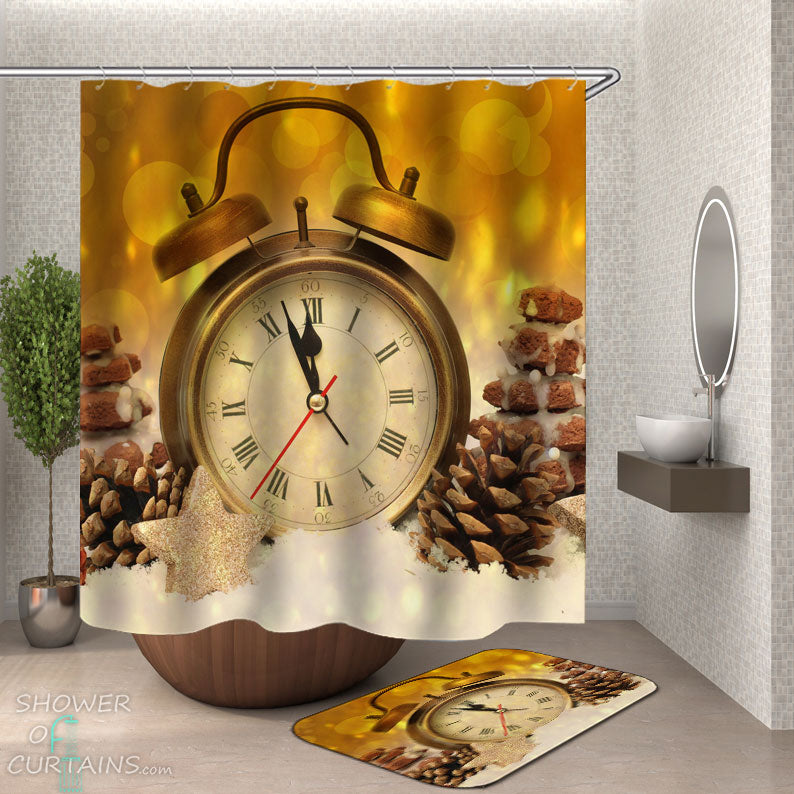 Shower Curtains with Vintage Clock