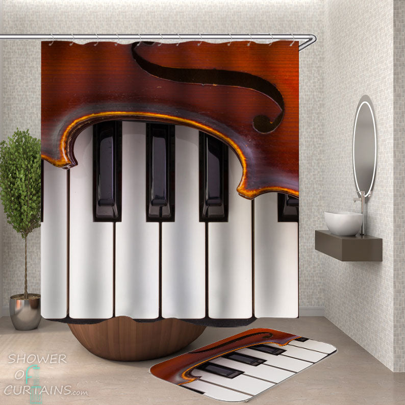 Shower Curtains with Vintage Piano keyboards