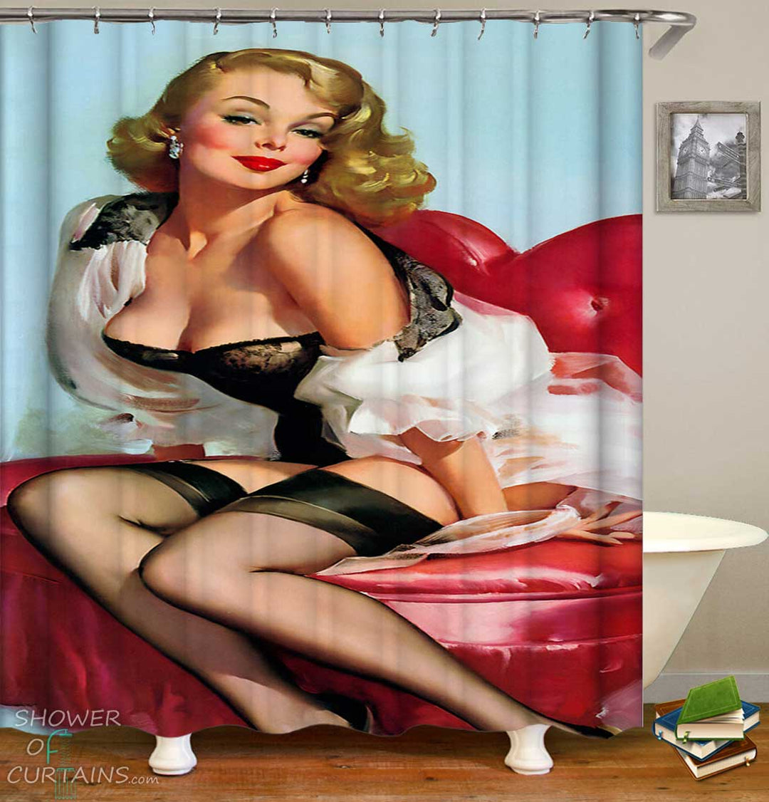 Shower Curtains with Vintage Sexy Pin Up Girl