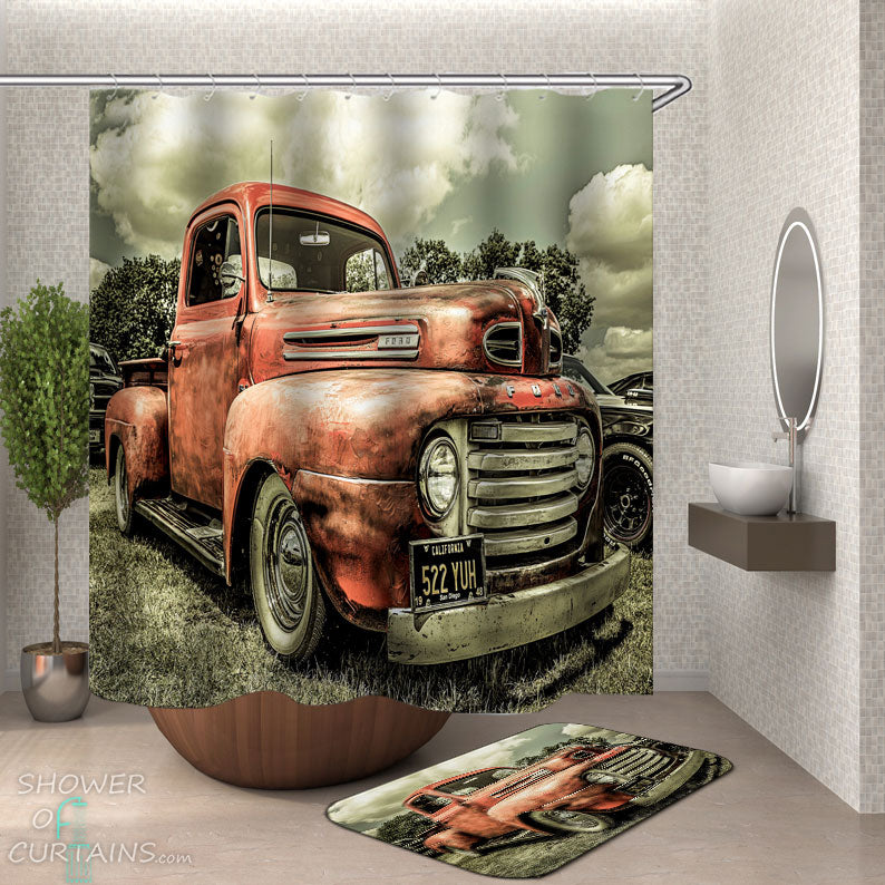 Shower Curtains with Vintage Truck