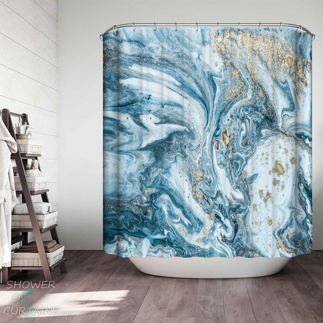 Shower Curtains with Water Blue Marble