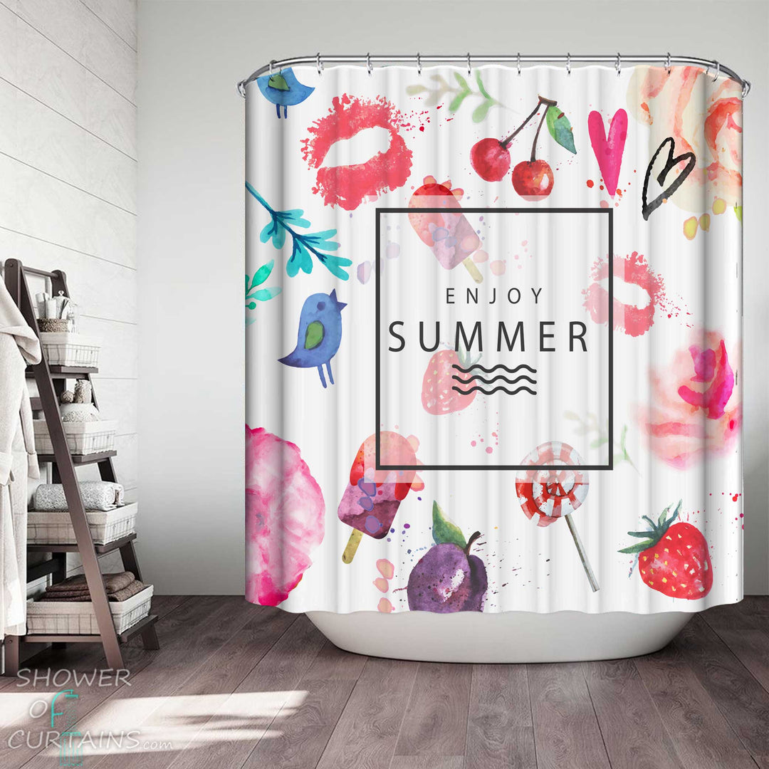 Shower Curtains with Watercolor Enjoy Summer Mix