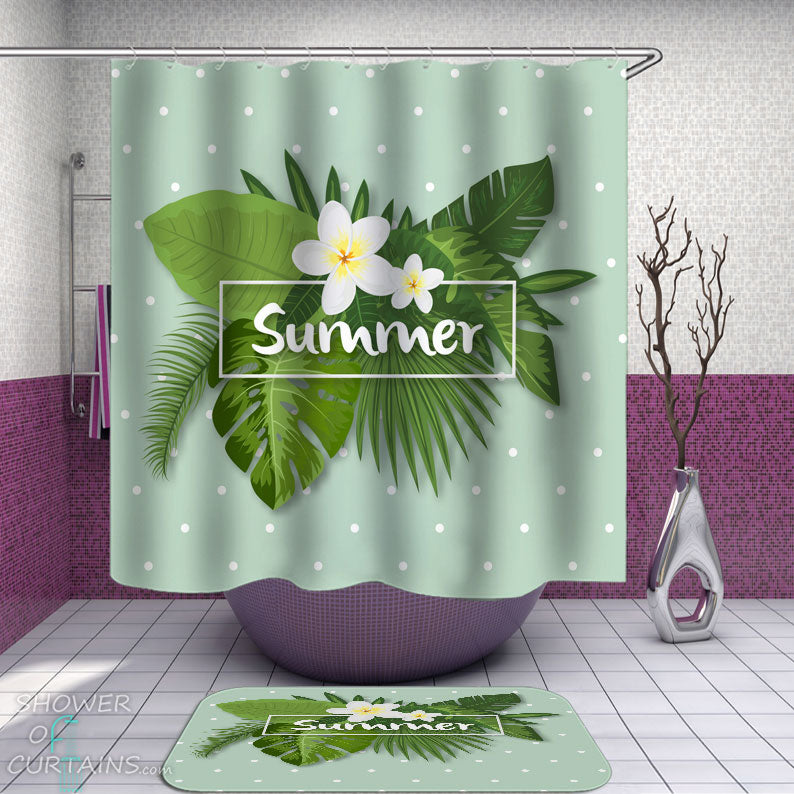 Shower Curtains with White Plumeria Summer Vibes