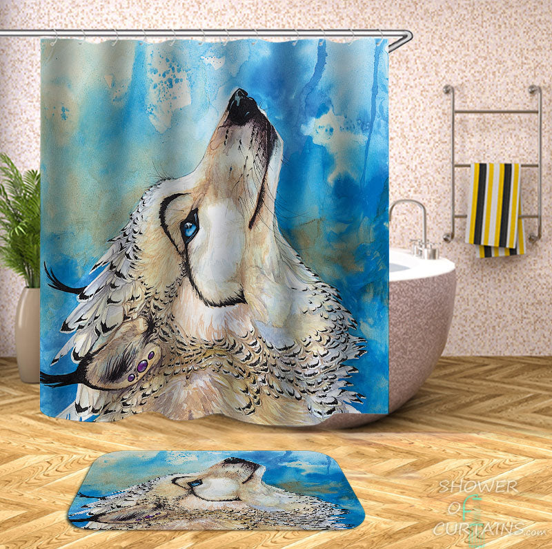 Shower Curtains with White Wolf Art