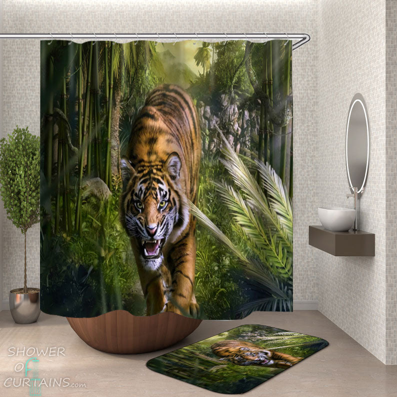 Shower Curtains with Wild Angry Tiger