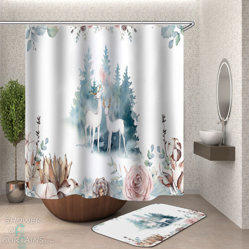 Shower Curtains with Wild Deer Art Painting