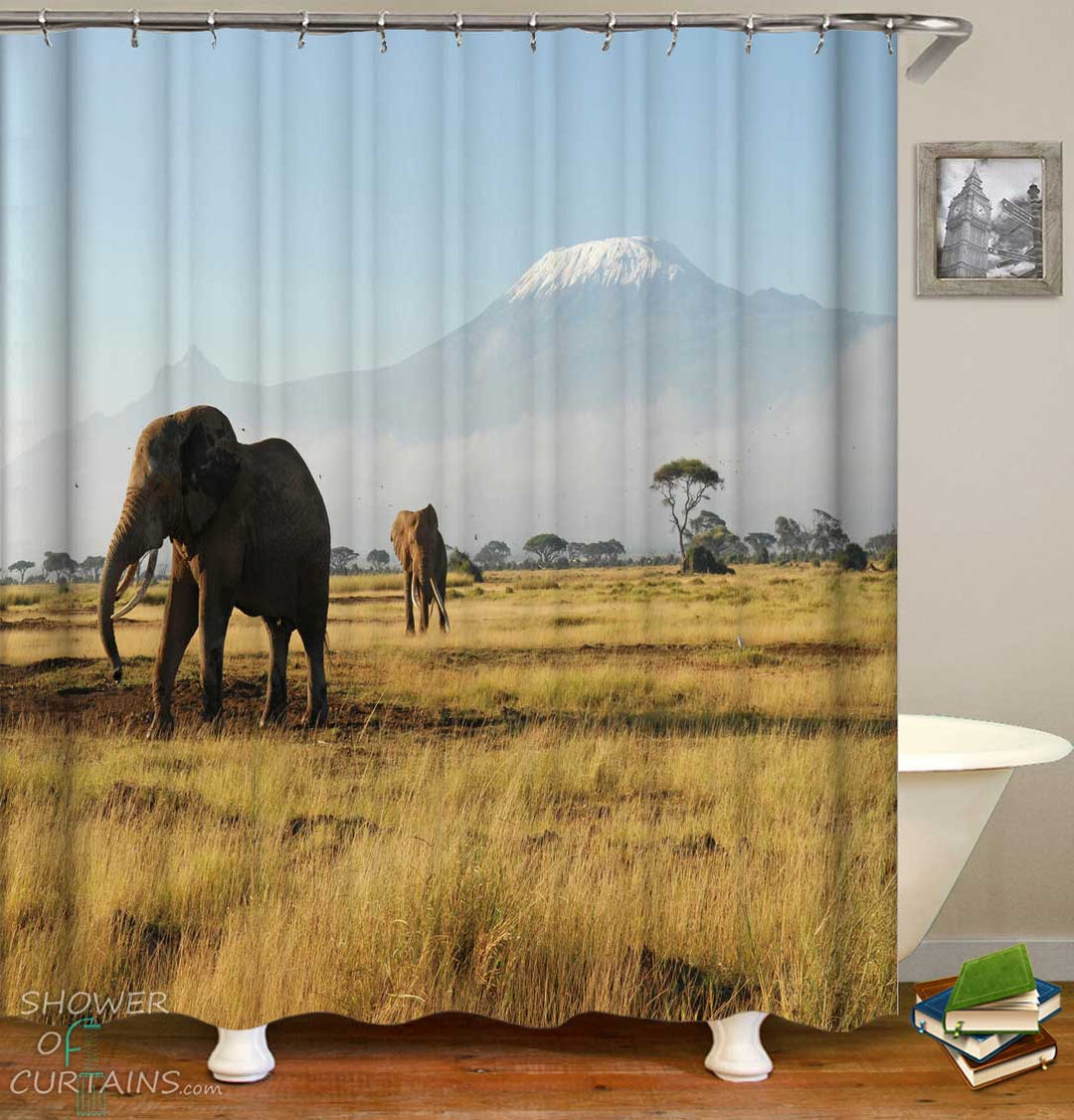 Shower Curtains with Wild Elephants