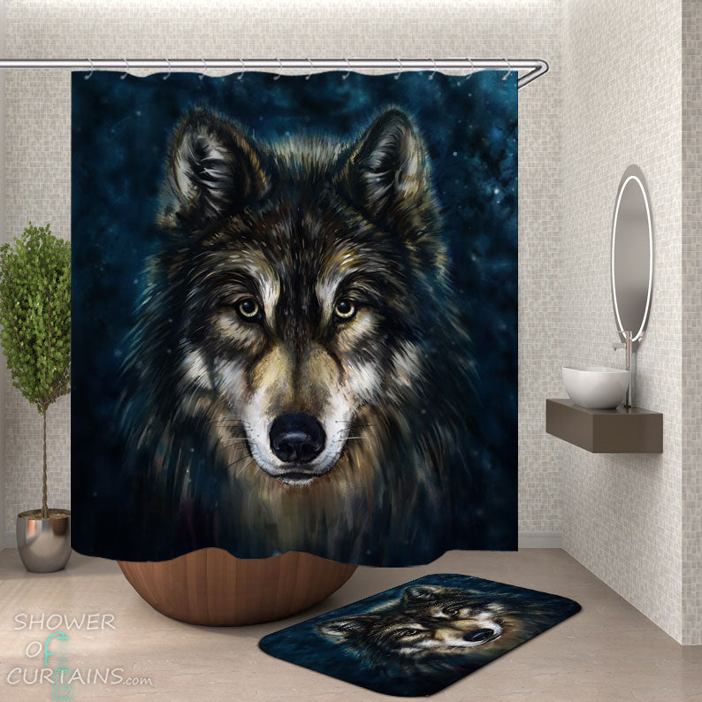 Shower Curtains with Wolf Portrait