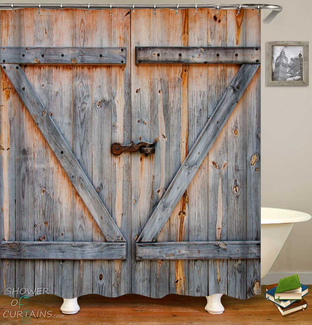 Shower Curtains with Wooden Barn Door