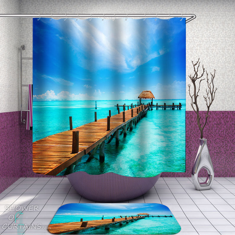 Shower Curtains with Wooden Wharf in Heaven