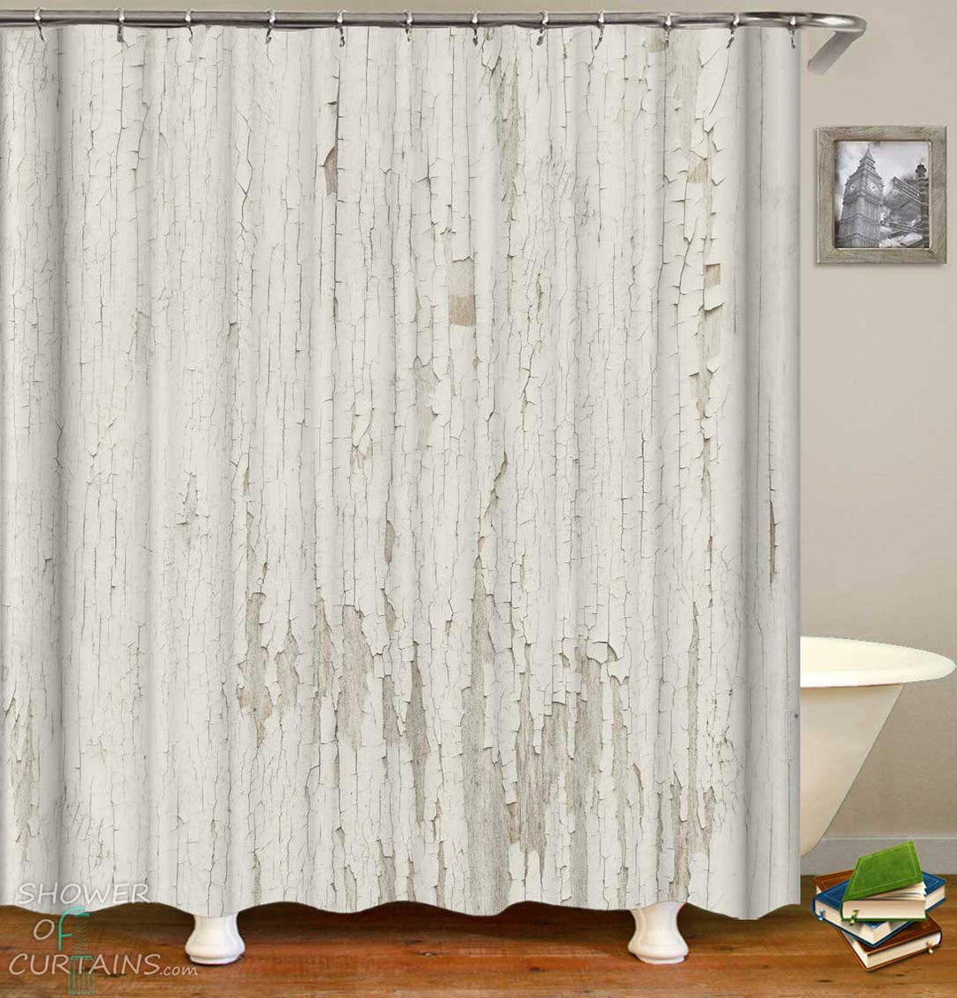 Shower Curtains with Worn Out White Wall