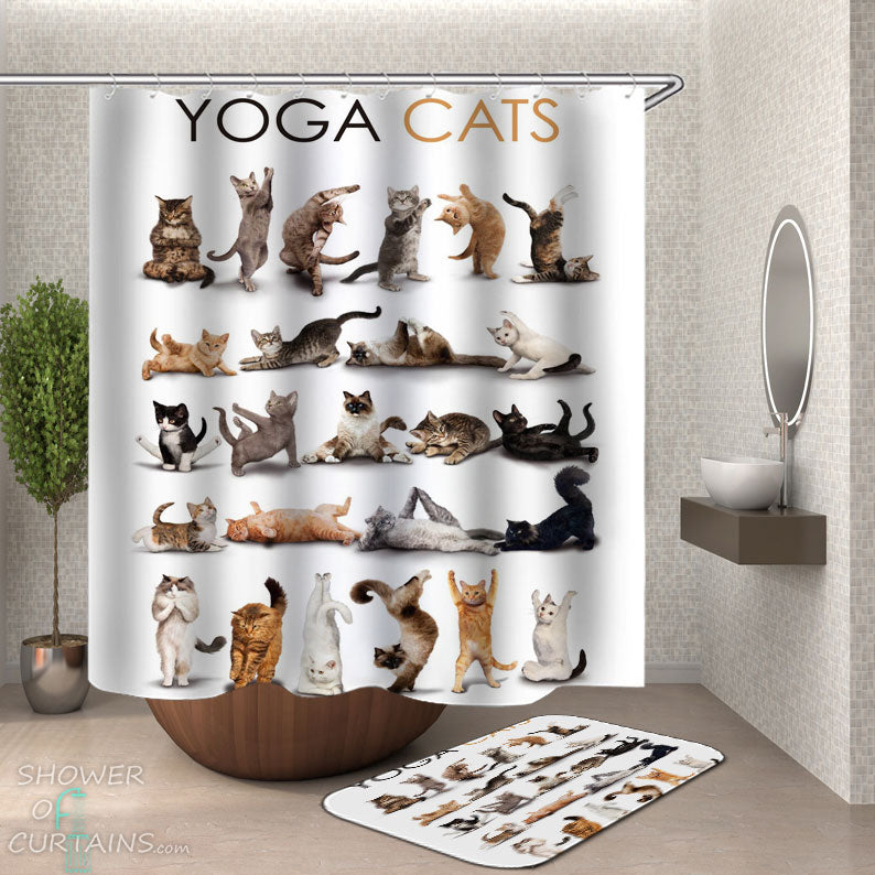 Shower Curtains with Yoga Cats